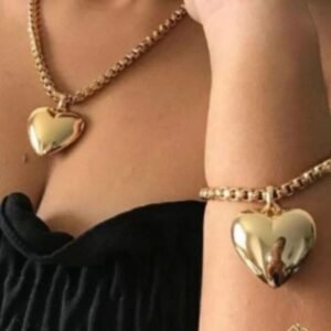 Conjunto Estiloso Colar e Pulseira Coração Big