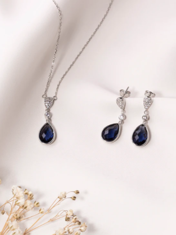 Conjunto Colar e Brincos Safira Prata - Imagem 4