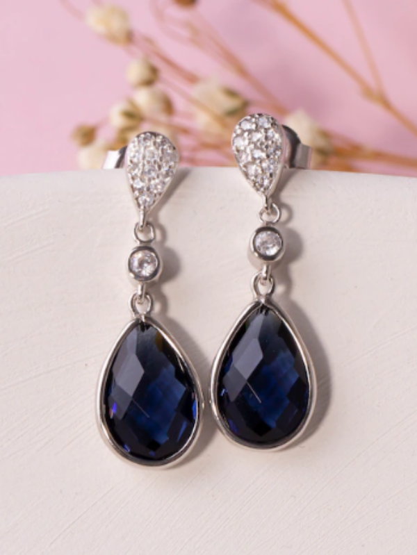 Conjunto Colar e Brincos Safira Prata - Imagem 5