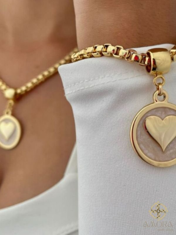 Conjunto Corrente Colar e Pulseria de Coração - Imagem 4
