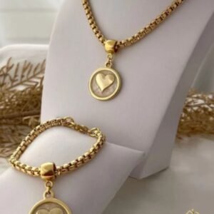 Conjunto Corrente Colar e Pulseria de Coração