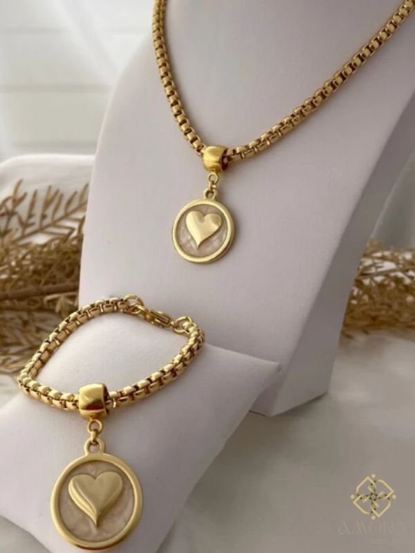 Conjunto Corrente Colar e Pulseria de Coração